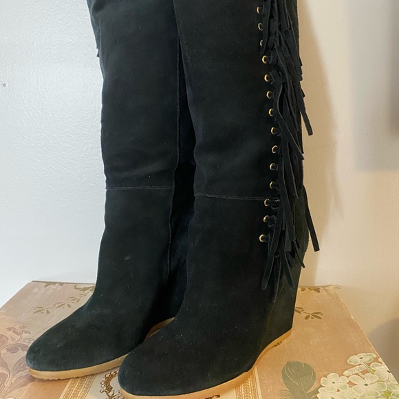 Coach 🔥Cascading fringe boot Dollie A7132 Suede Leather Black Boots size 8 - Picture 2 of 11